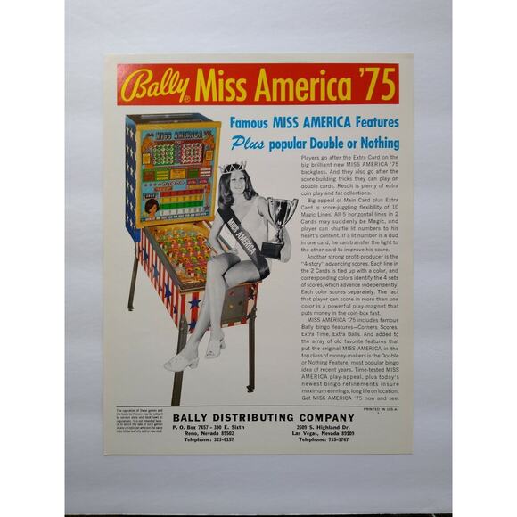 Miss America Pinball FLYER Original 1975 Bingo Game Art Pretty Lady Seated - Picture 5 of 7